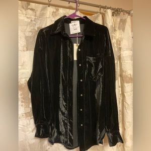 Black velvet button down blouse, size medium